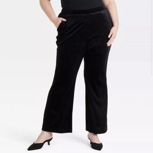 Ava & Viv Women's Black Velvet Metallic Pinstripe Pull On Pants Size 2X NEW